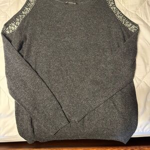INC International Concepts Gray Sweater with Embellished Shoulders